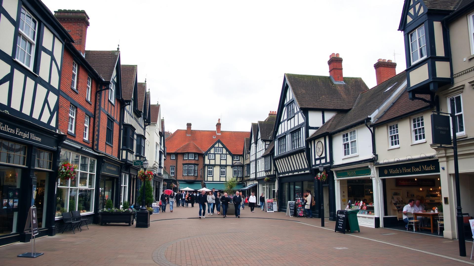 Horsham town centre West Sussex with traditional timber-framed buildings